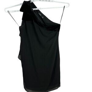 Lauren Ralph Lauren Womens Black One Shoulder Dress Size 14 Velvet Trim Elegant
